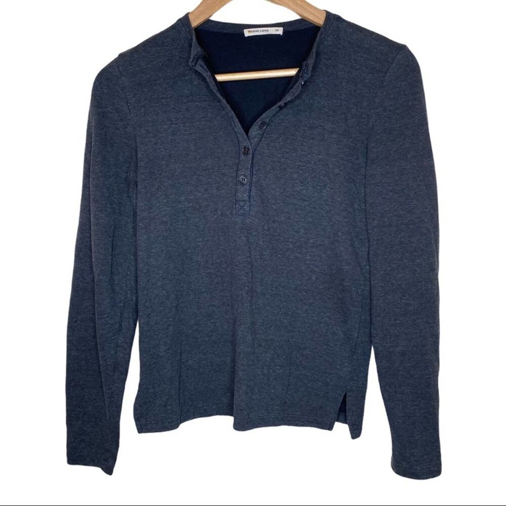 Marine Layer Top Long Sleeve Tee Gray Half Button